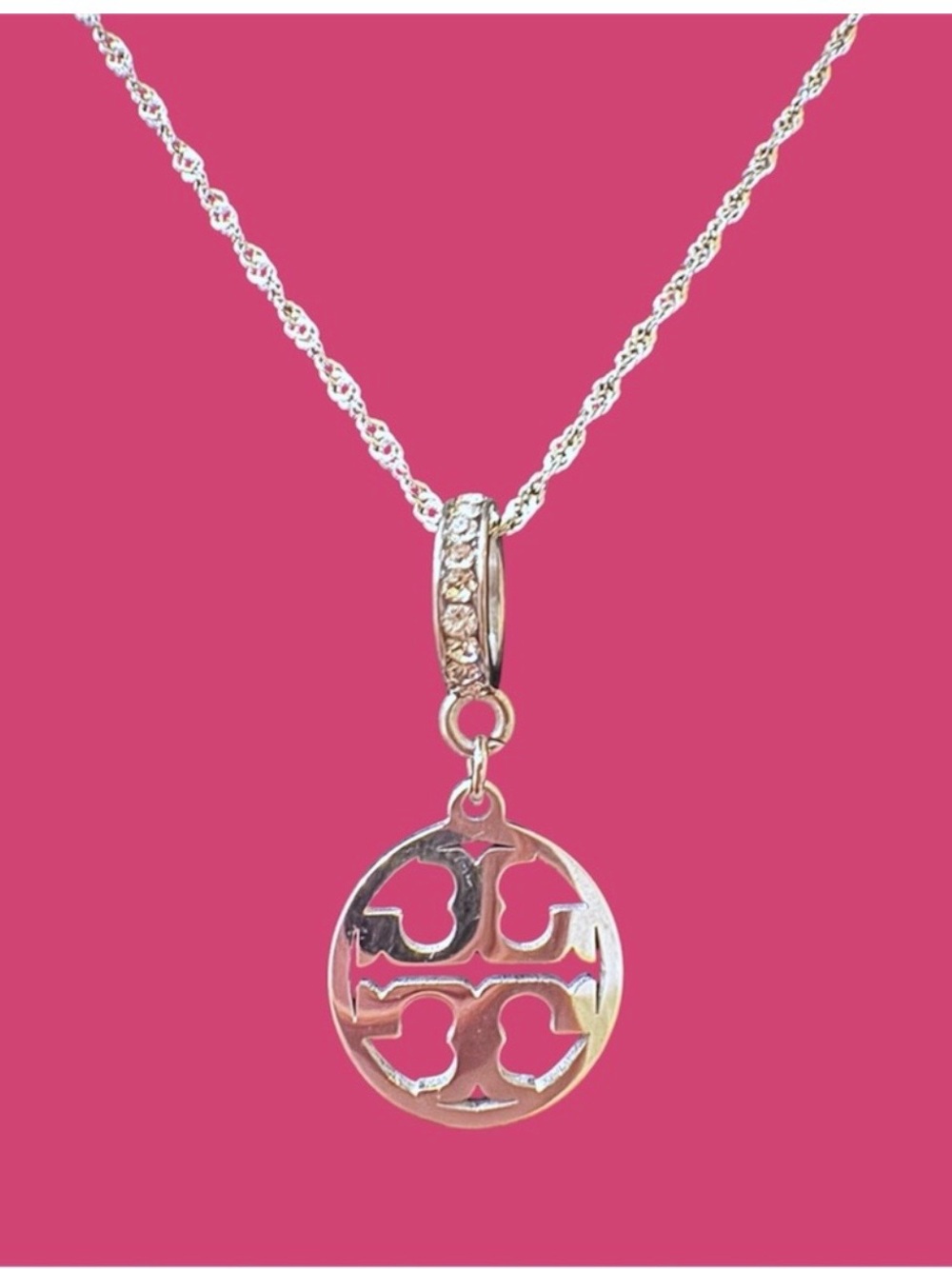 Tory Burch Silver Logo Cutout Pendant Necklace